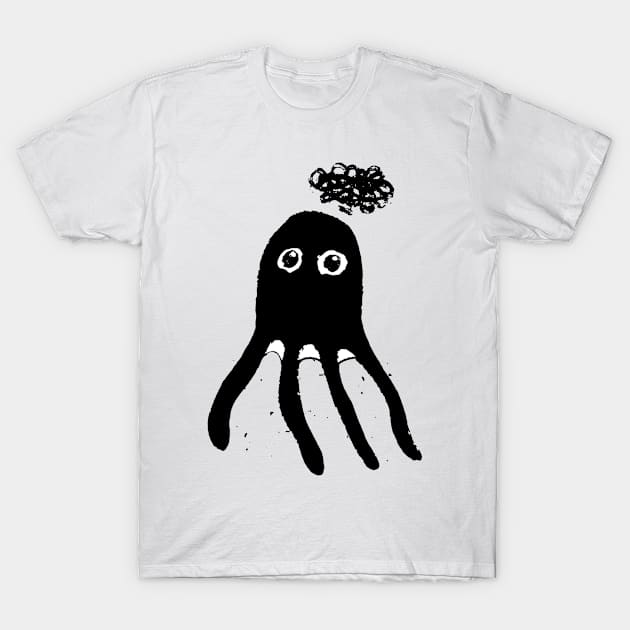 Thinking octopus - cute black dark T-Shirt by Ravendax